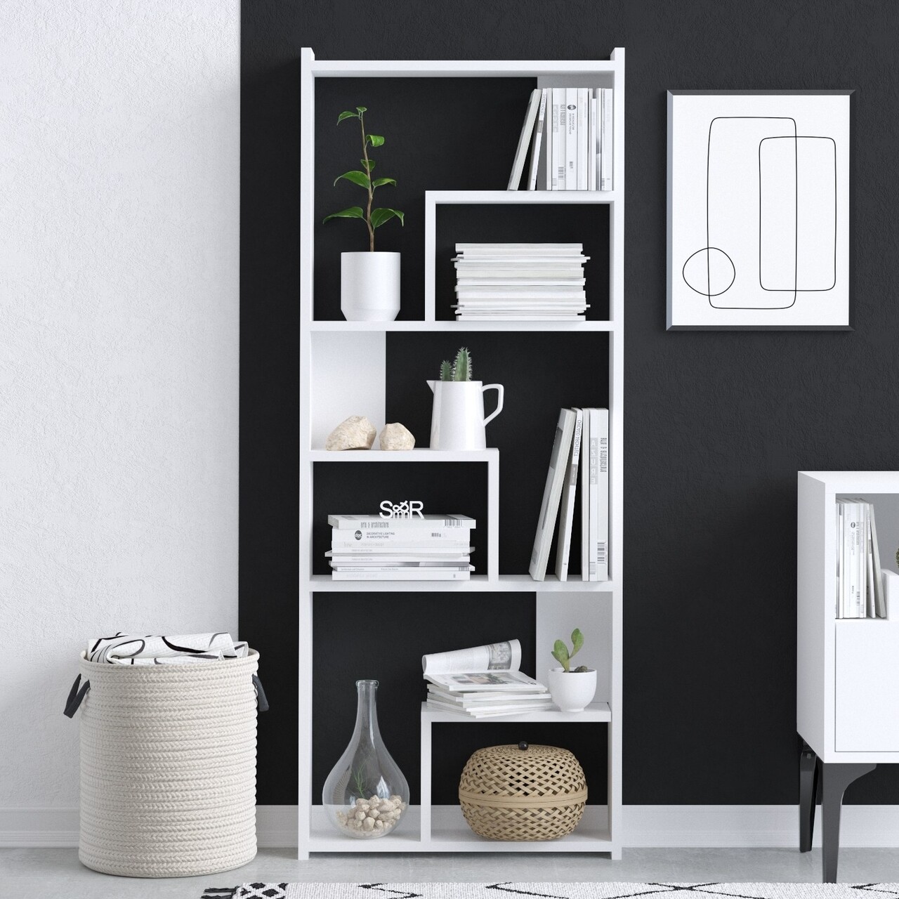 Biblioteca, Emerald, Prins, 60 x 150 x 15 cm, pal melaminat, alb - imagine 5